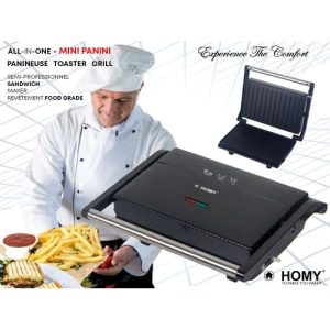 Homy Panini Grill 3-en-1 - Toast, Grill et Panini - Antiadhésif, Rapide et Puissant