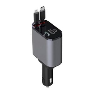 Fast Charger Chargeur de voiture 120W Avec Cable Intégré rétractable Lightning + Type-C