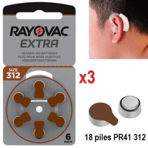 Rayovac Extra Hearing Aid Batterie //Aide Auditive 1.45v Size 312 PR41 //3 Pack x6 Piles