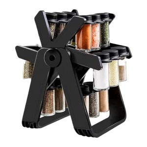 Organisateur de Cuisine SANTORINI : Étagère Rotative à Épices avec 18 Pots en Verre