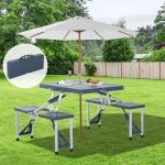 Outdoor Gear Table de camping portable pour pique-nique ou plage avec 4 sièges et trou pour parasol