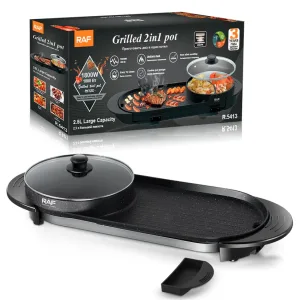 Grillé Électrique 2 en 1 avec Pot pour Barbecue, 1800W