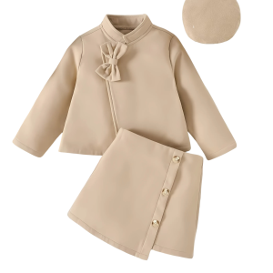 Ensemble 3 pièces cardigan/jupe tricotés et chapeau pour filles, vêtements d'automne pour enfants