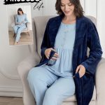 Pyjama grossesse et allaitement avec peignoir bleu