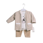 Ensemble bébé veste beige, t-shirt imprimé lapin et pantalon assorti
