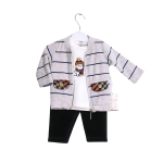 Ensemble bébé veste rayée, t-shirt imprimé et pantalon noir