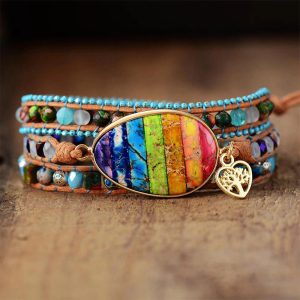 Bracelet Cuir Enroulé 3 Brins en Jaspe 7 Charka