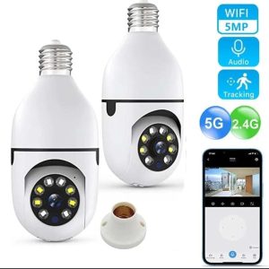 Caméra de Surveillance Intelligente WiFi 1080P, Ampoule E27 Étanche et Rotative à 360°