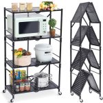 Étagères de rangement à 4 niveaux pliables, capacité de charge de 50 kg, pour cuisine, garage, bureau, entrepôt, atelier, à la maison, étagère non amovible - Couleur noire
