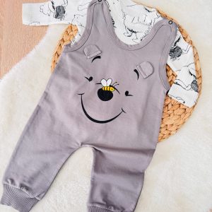 Tenue salopette bébé avec pull gris- Winnie the pooh