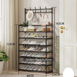 Rangement Chaussures 7 étagère et Porte-Vêtements en Métal de maison