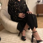 Jellaba Nejma Noir en Crêpe de Soie Perlée à la Main