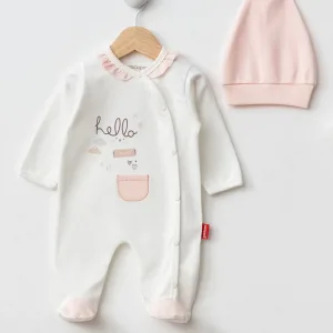 Grenouillère douce 100% Coton – Poche, Volants et Bonnet Assorti