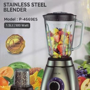 VENEZIA ITALIAN DESIGN Mixeur blender 5 vitesses 1,5 litres 500W + moulin à épice en verre