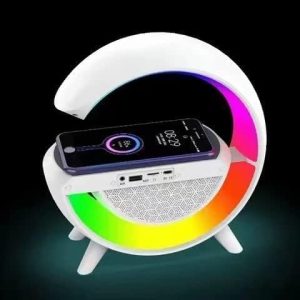 Haut-Parleur Avec Lumières,Bluetooth et Charge sans Fil,Réveil Numérique