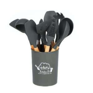 Set D'ustensiles De Cuisine 12 Pièces En Silicone gris