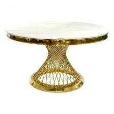 nouveau Style mariage de luxe en acier inoxydable or Table à manger ronde marbre haut et chaises conceptions