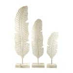 Set de 3 Feuilles de bananier en Bois sculpté 45/65/80cm - Coloris Naturel patiné Blanc