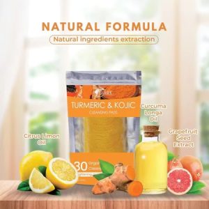 Tampons nettoyants pour le visage à l'acide kojique et au curcuma, 50 Pièces tampons nettoyants et exfoliants aux ingrédients naturels pour le visage et le corps pour tous les types de peau