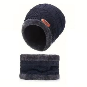 Ensemble de bonnet d'hiver unisexe avec écharpe tricotée - Style casual, doublure intérieure épaisse