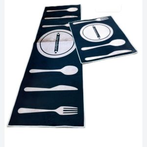 Lot de 2 Tapis de Cuisine Antidérapants Lavables avec Autocollant - Designs Assiette