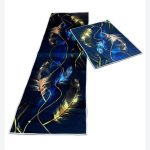 Lot de 2 Tapis de Cuisine Antidérapants Lavables avec Autocollant - Designs Plumes d'Or