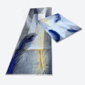 Lot de 2 Tapis de Cuisine Antidérapants Lavables avec Autocollant - Designs Plumes