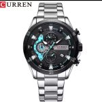 Curren montre bracelet chronographe horloge de sport étanche argenté