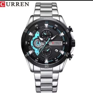 Curren montre bracelet chronographe horloge de sport étanche argenté