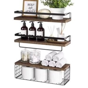 Fixwal Étagères Murales de Salle de Bain - 3 + 1 Niveaux (marron foncé)