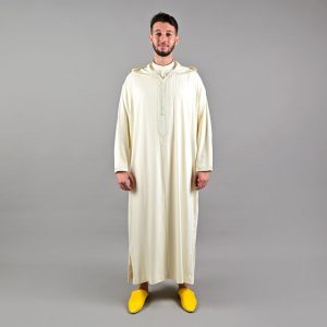 Jabador Maroc Djellaba Mlifa EXTRA Homme haute couture - Blanc cassé