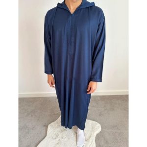 Jabador Maroc Djellaba Mlifa EXTRA Homme haute couture - Bleu Marine