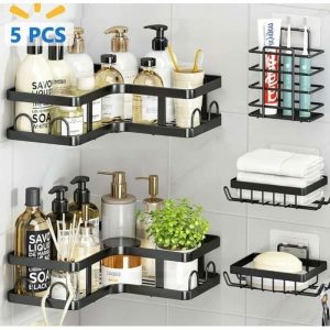 Set de 5 Étagères Murales – Rangement Pratique pour Salle de Bain et Cuisine