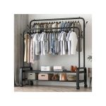 Porte-vêtements Mobile – Capacité 68 kg, Double Barre avec Roulettes