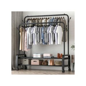 Porte-vêtements Mobile – Capacité 68 kg, Double Barre avec Roulettes