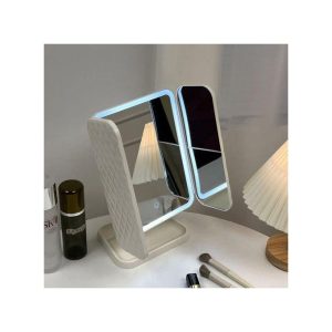 Miroir Grossissant Pliable 3x, 3 Modes de Lumière, USB-C Rechargeable.