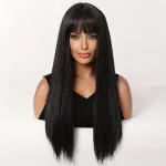 Perruque Cheveux synthétique Avec Frange Noir, Marron