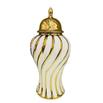 Vase de jarre en Céramique Doré et Blanc