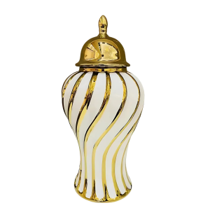 Vase de jarre en Céramique Doré et Blanc