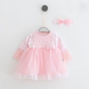 Robe fillette en tulle féerique Broderie Anglaise rose