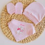 Ensemble bonnet, moufles et bavoir coton pur