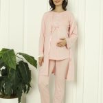 Pyjama grossesse et allaitement 3 pcs avec lacet rose