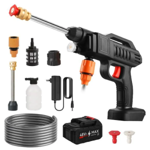 Nettoyeur Haute Pression sans Fil Portable avec 5.2m Tuyau et Accessoires, avec Moteur Haute Puissance et Buse Multifonction 5 en 1 pour Voitures Maison Jardin