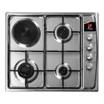 Kenz Plaque de cuisson posable 4 feux à gaz avec plaque électrique, 60cm, Inox