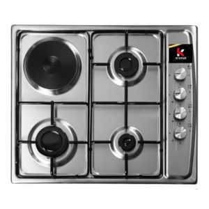 Kenz Plaque de cuisson posable 4 feux à gaz avec plaque électrique, 60cm, Inox