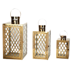 TRIROCKS Ensemble de 3 Lanternes Dorée en Acier Inoxydable