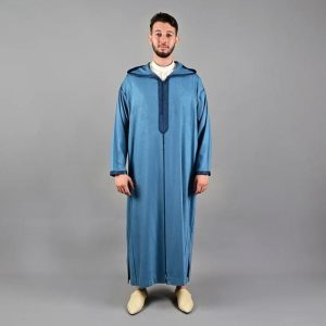 Jabador Maroc Djellaba Mlifa EXTRA Homme haute couture - Bleu pétrole