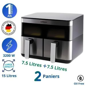 Friteuse sans Huile - Schleizer - AT0902DW - 2 paniers - 15 Litres - Écran tactile