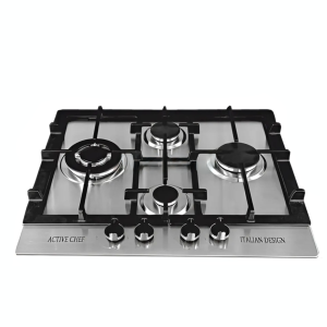 Active chef Plaque de cuisson à gaz encastrable inox premium 4 feux 60cm inox en Fonte renforcée allumage électrique